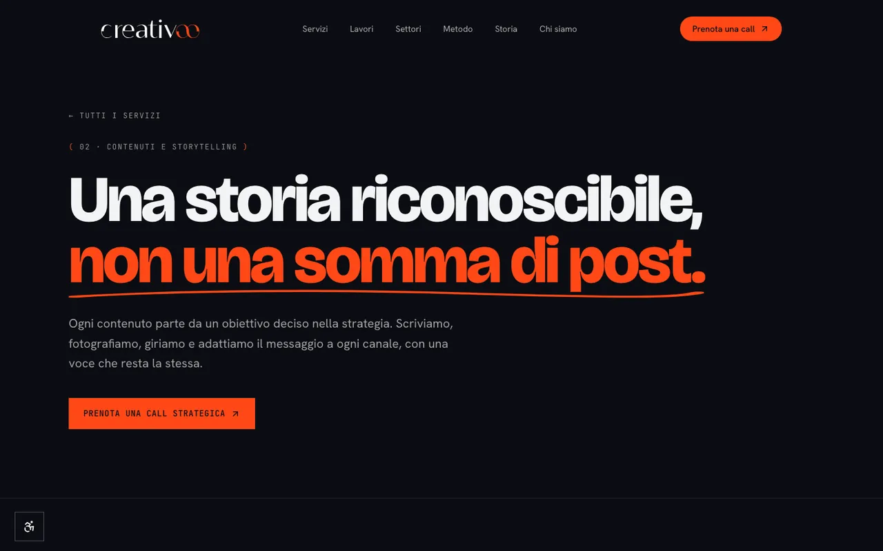 La pagina dei contenuti e dello storytelling di Creativoo