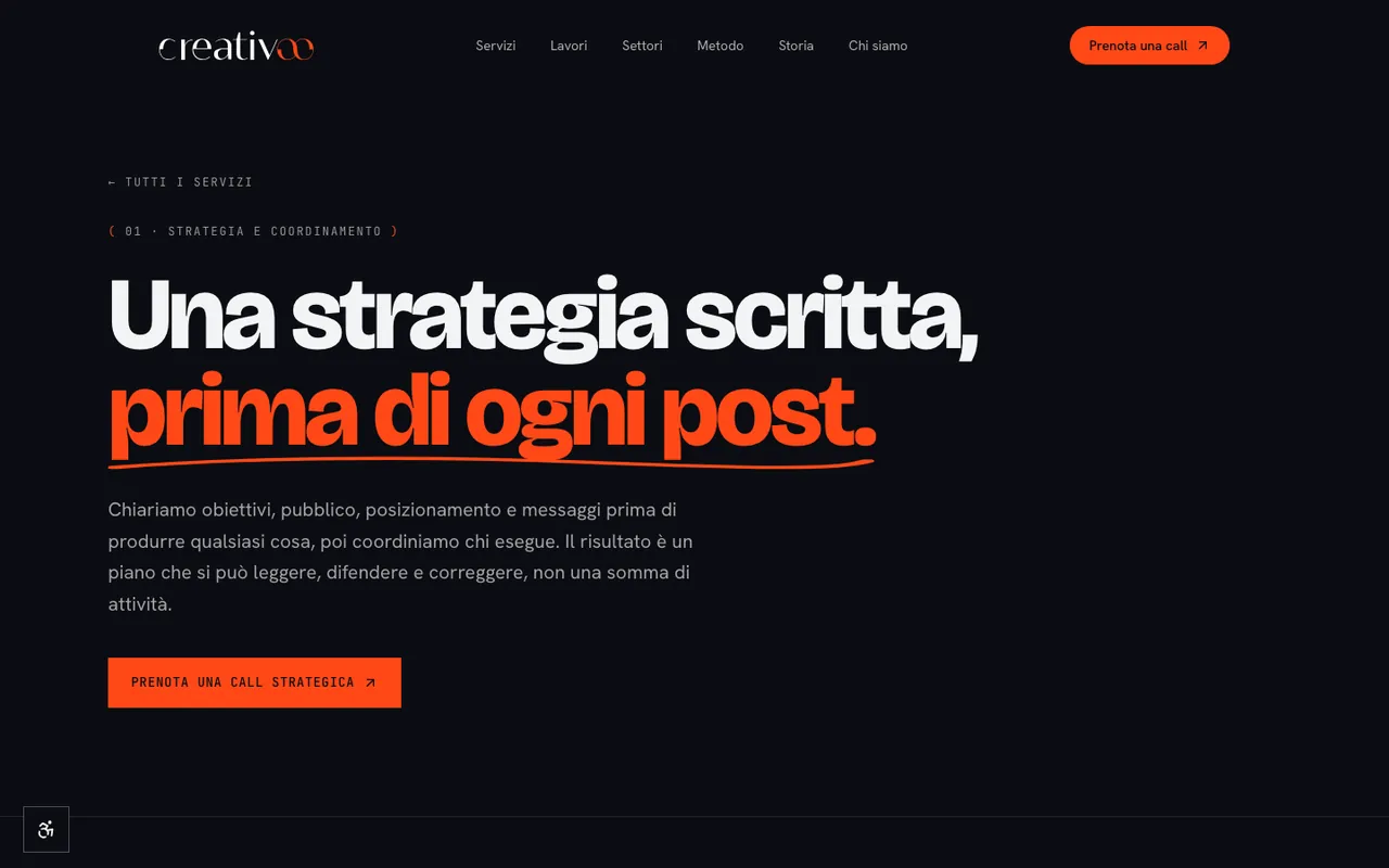 La pagina Consulenza di marketing strategico del sito Creativoo