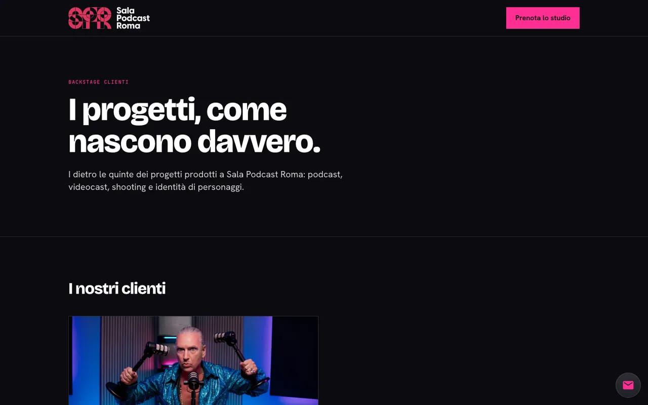 Pagina backstage di Sala Podcast Roma con i progetti prodotti